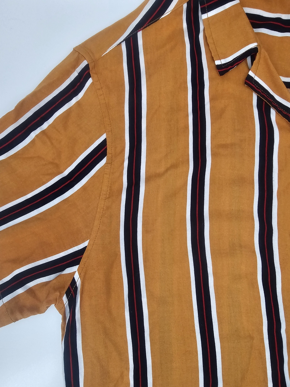 Vintage Re-Mastered Cotton On Mustard Striped Camp Shirt Men's Large Retro Y2K - Picture 5 of 9
